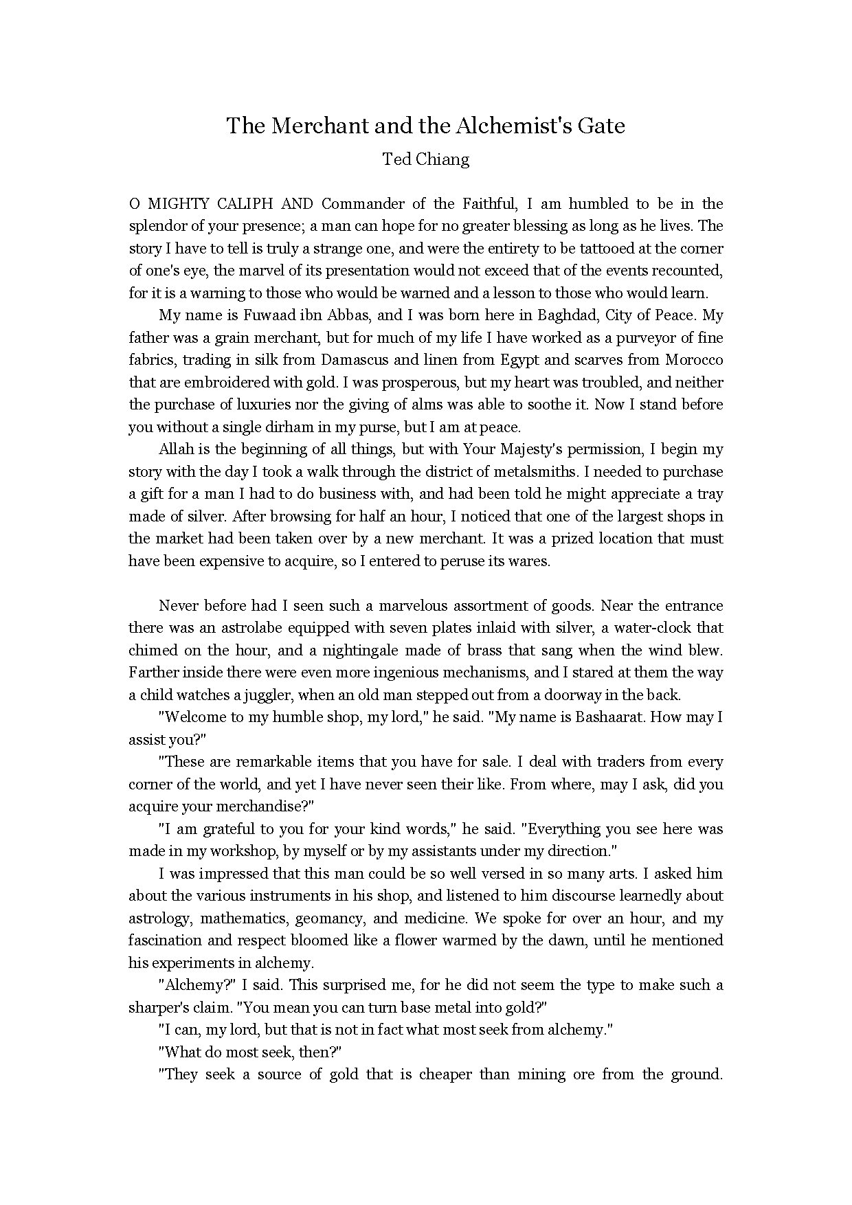 The Merchant and the Alchemist’s Gate by Ted Chiang
