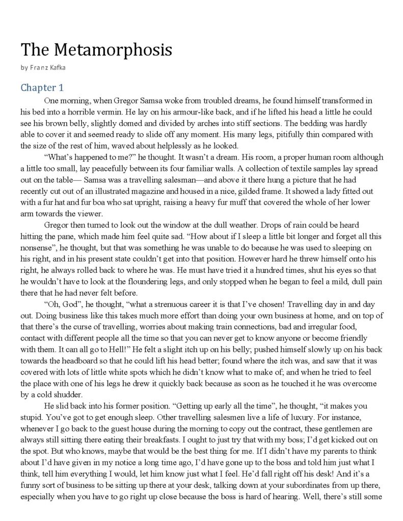 The Metamorphosis by Franz Kafka Chapter 1