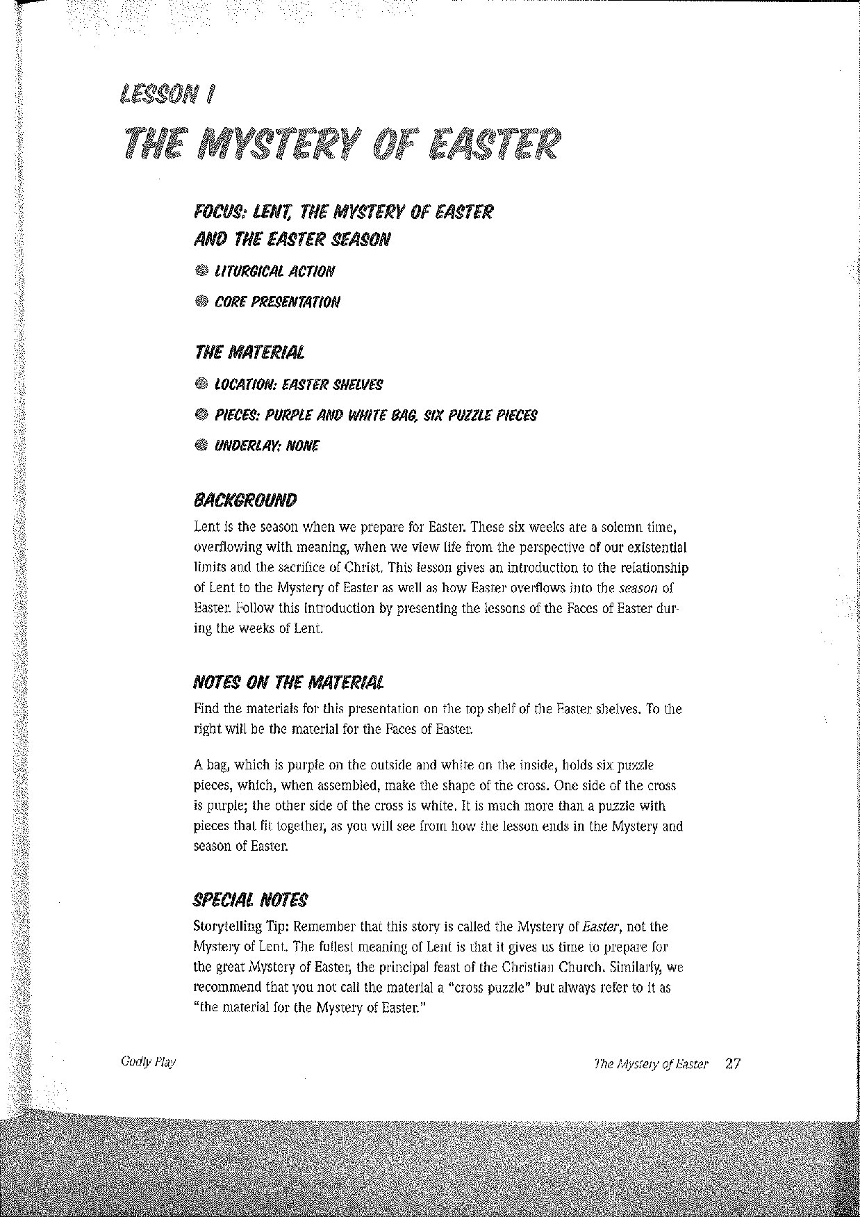 The Mystery of Easter Script for Lent Activities