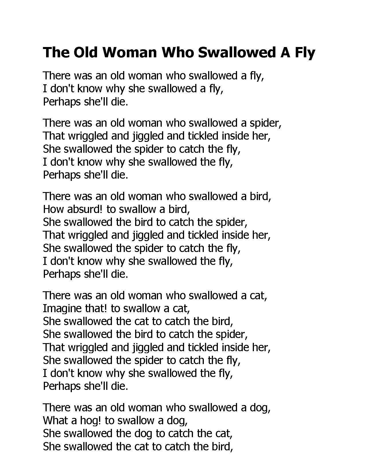 The Old Woman Who Swallowed a Fly Poem