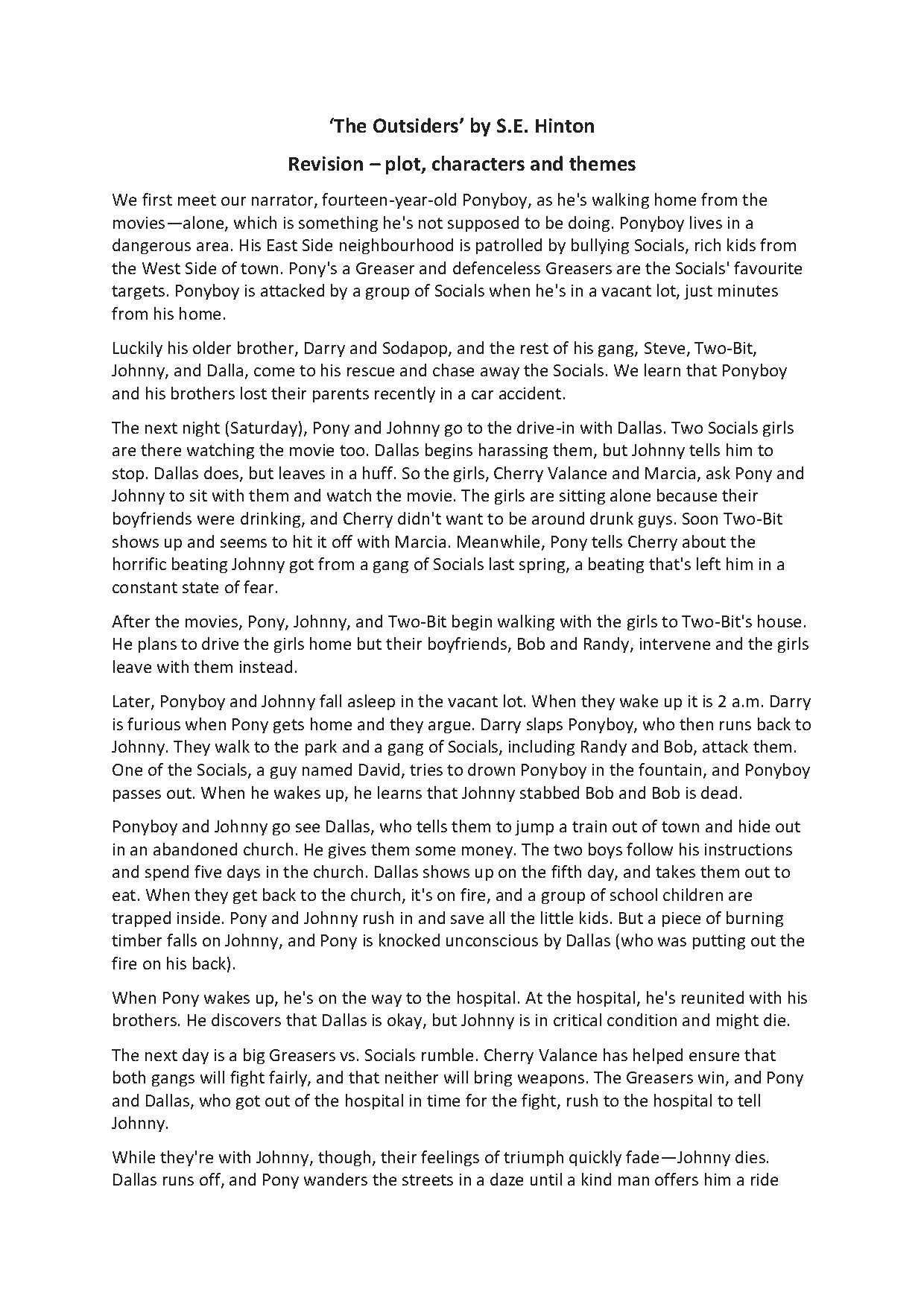 The Outsiders by S.E. Hinton: Plot, Characters, and Themes