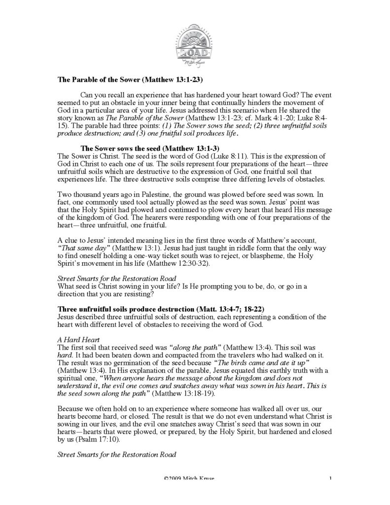 The Parable of the Sower Matthew 13:1-23 Analysis