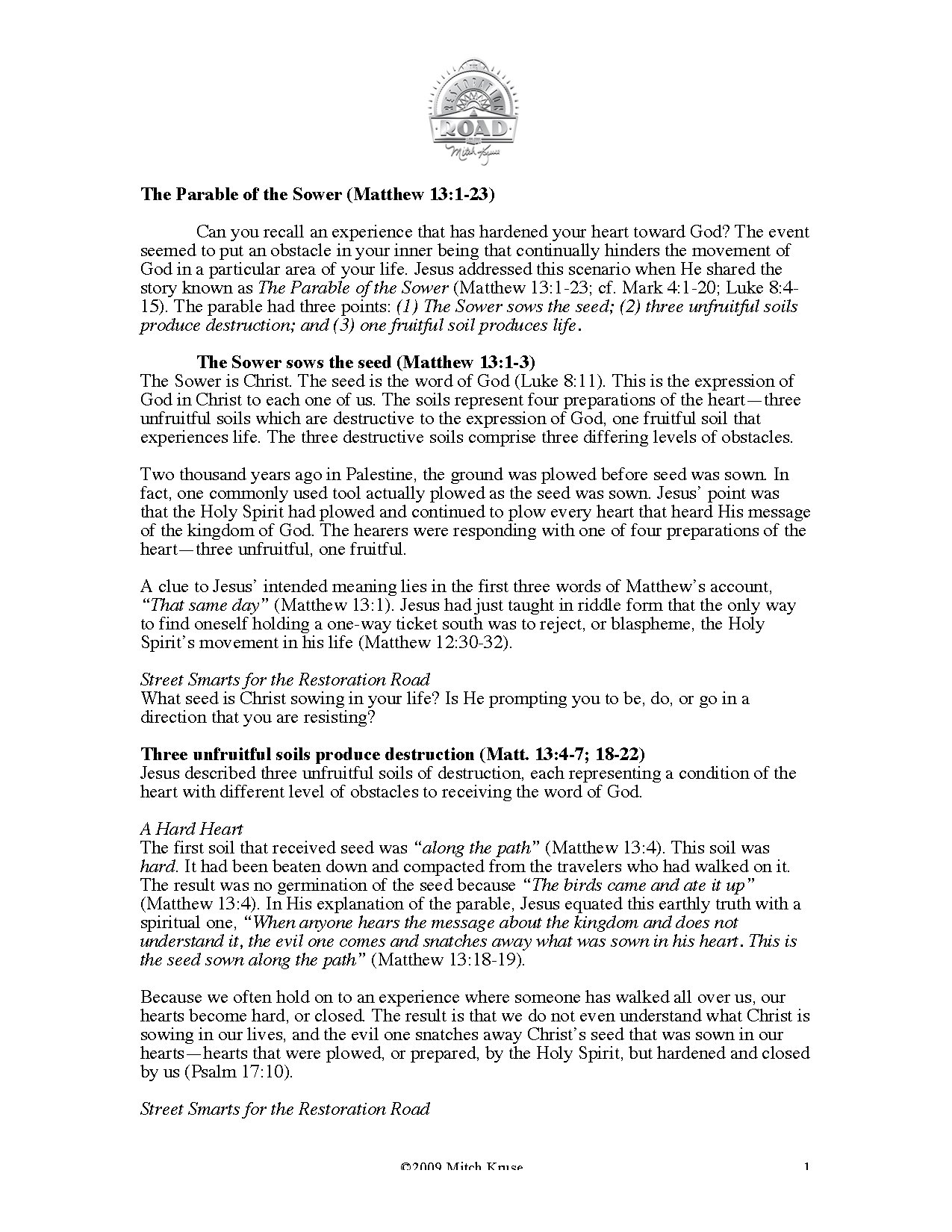 The Parable of the Sower Matthew 13:1-23 Analysis