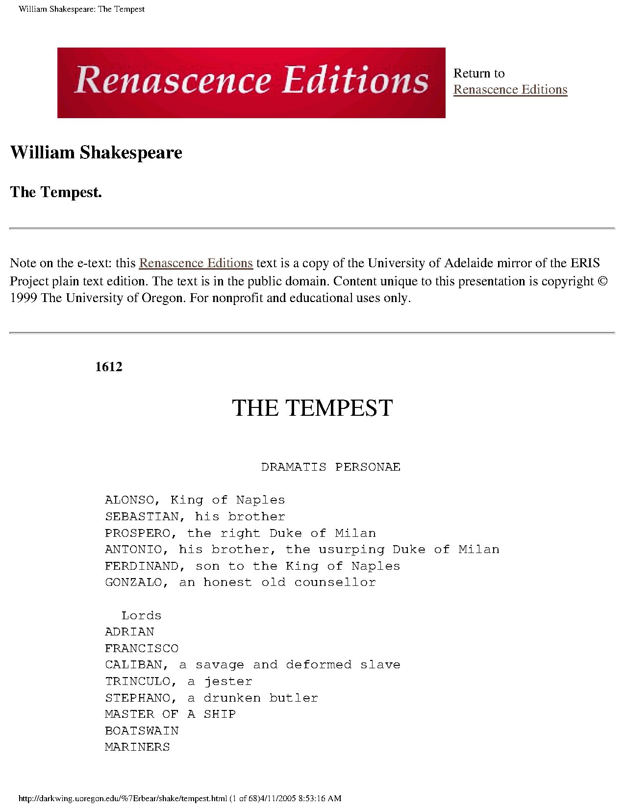 The Tempest by William Shakespeare