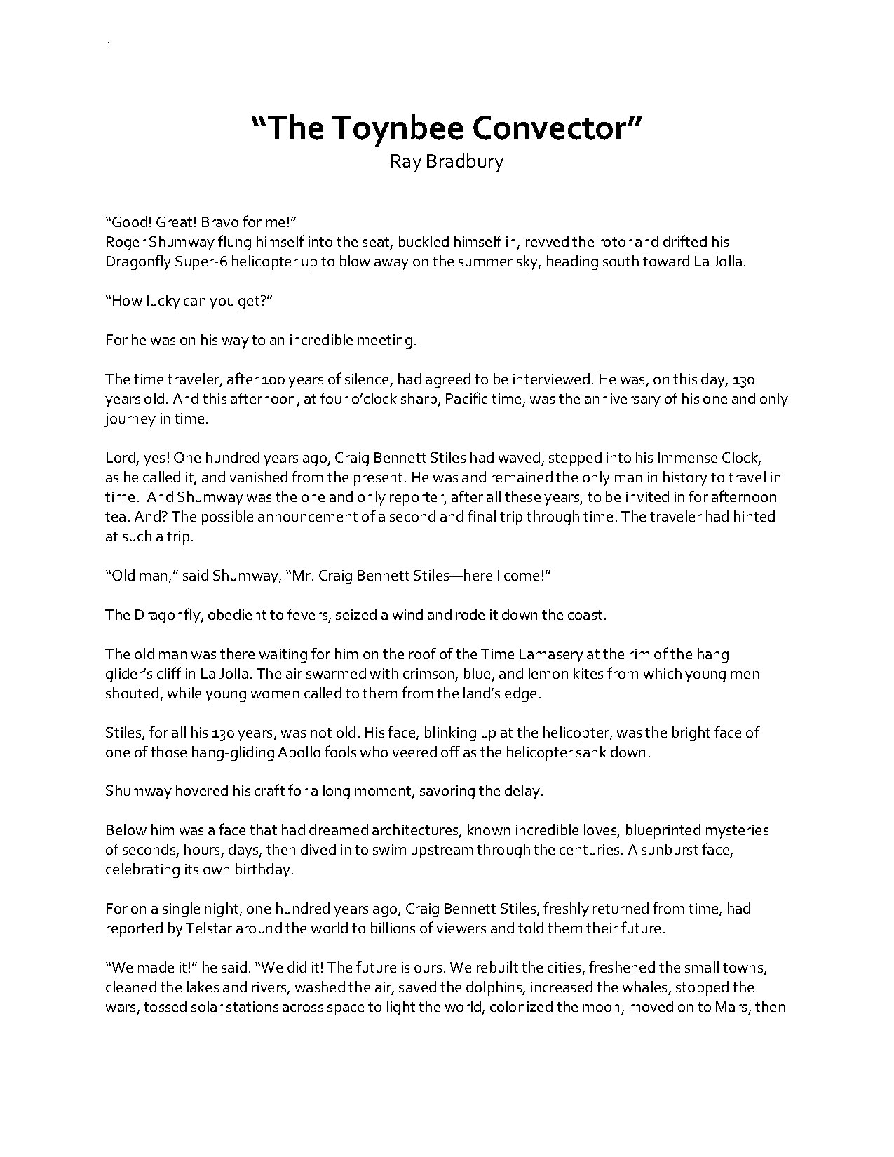 The Toynbee Convector by Ray Bradbury
