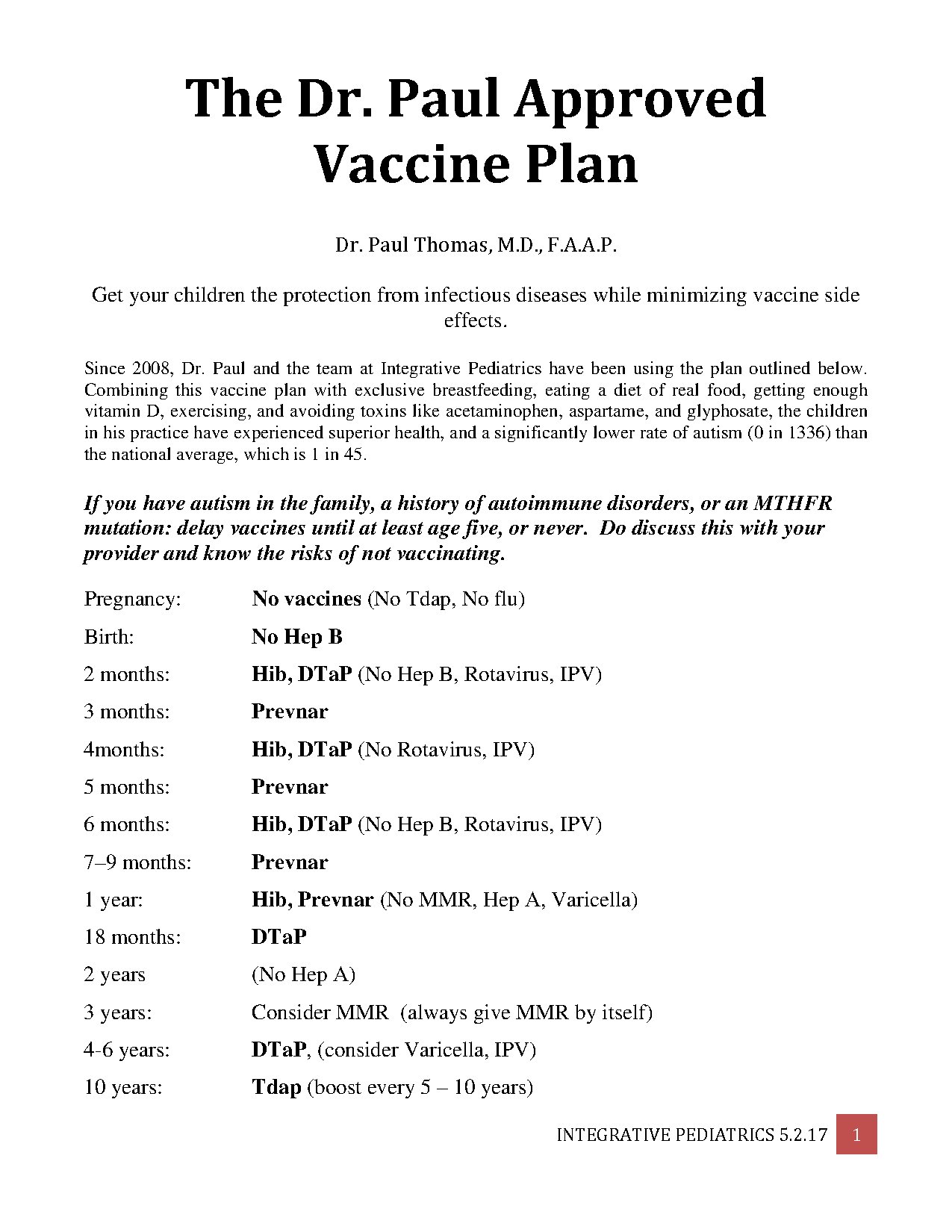 The Vaccine Friendly Plan by Dr. Paul Thomas