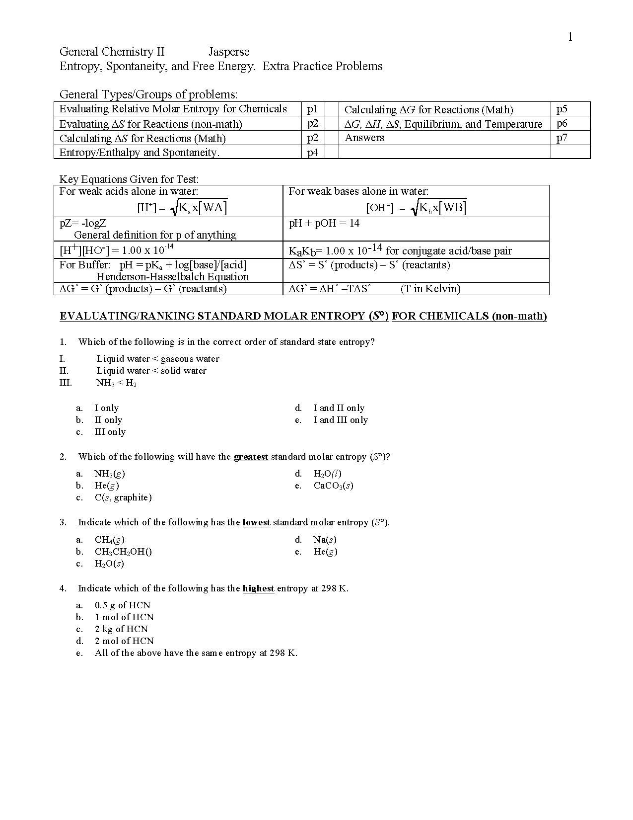 Thermodynamics Practice Problems for Chemistry Students