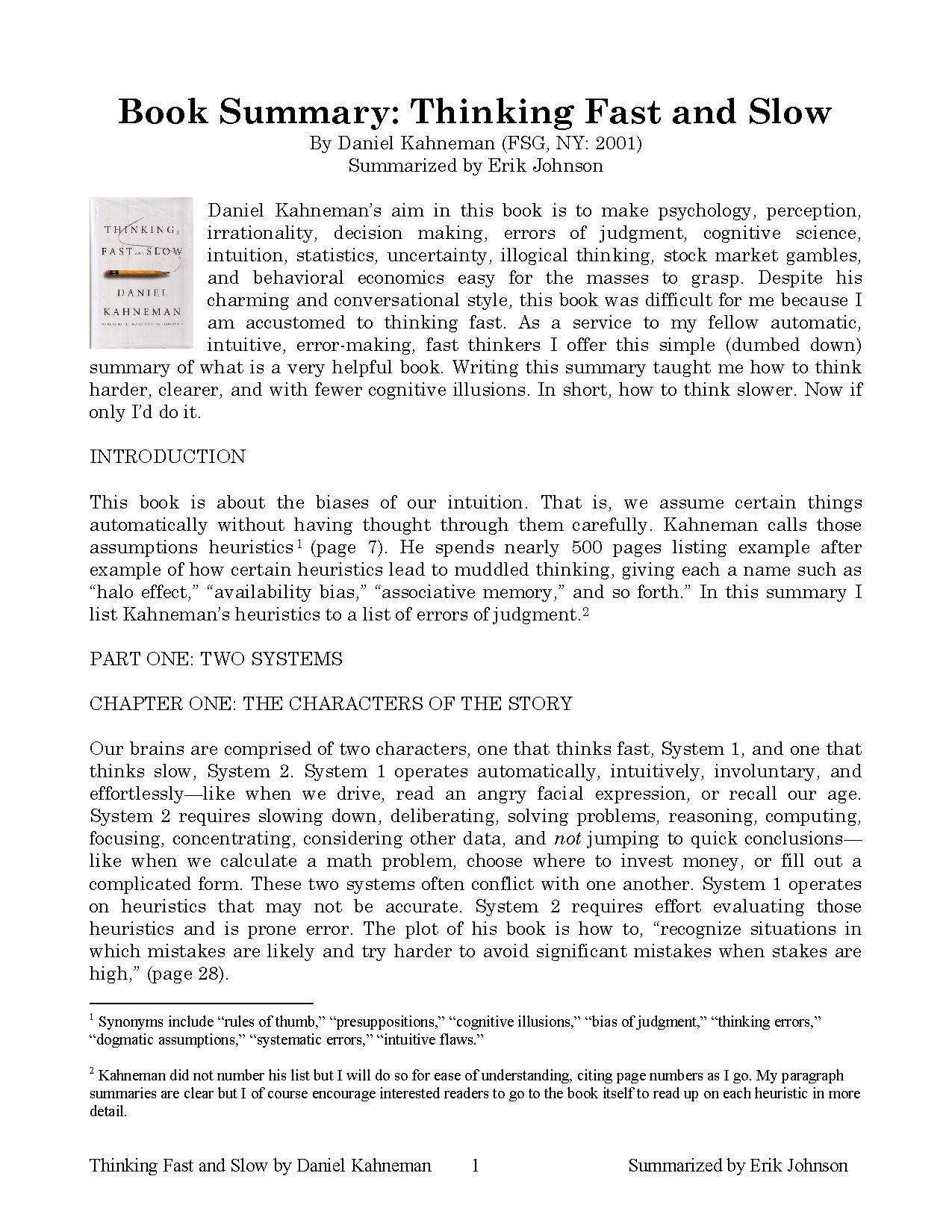Thinking Fast and Slow by Daniel Kahneman Summary