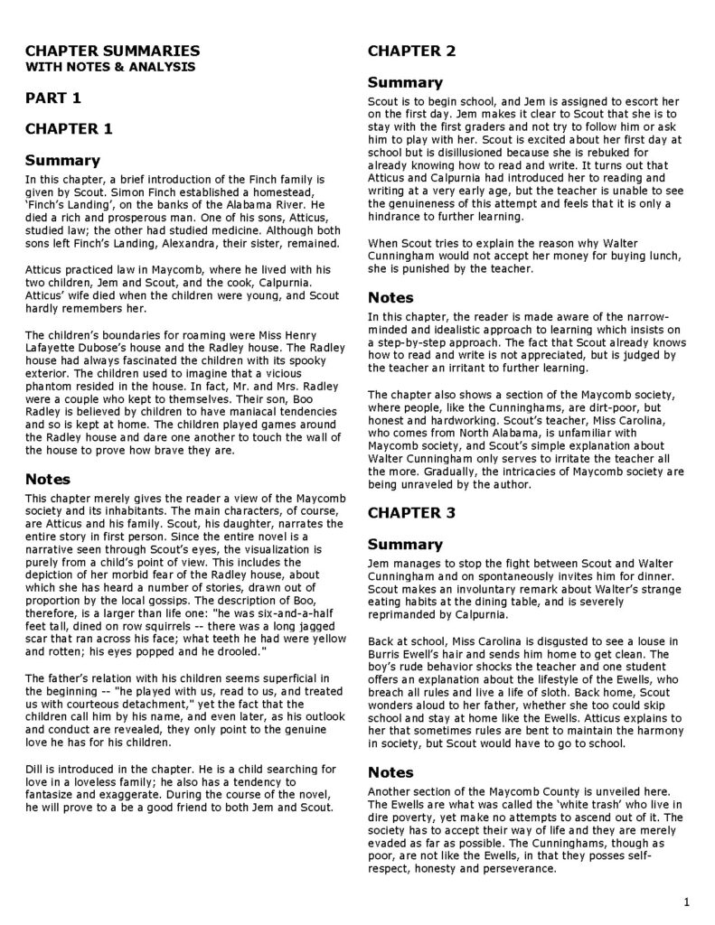 To Kill A Mockingbird Chapter Summaries and Analysis