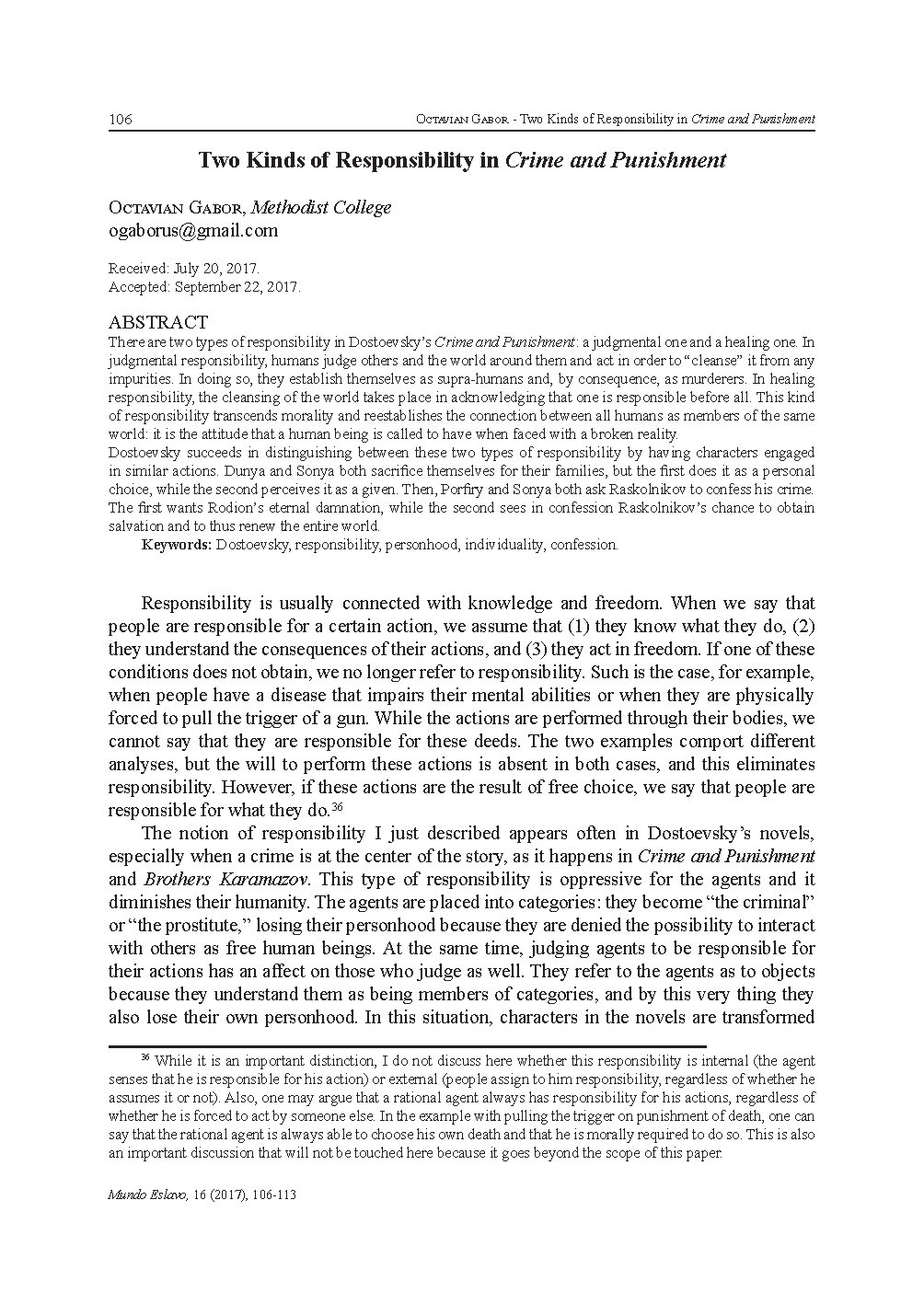 Two Kinds of Responsibility in Dostoevsky’s Crime and Punishment