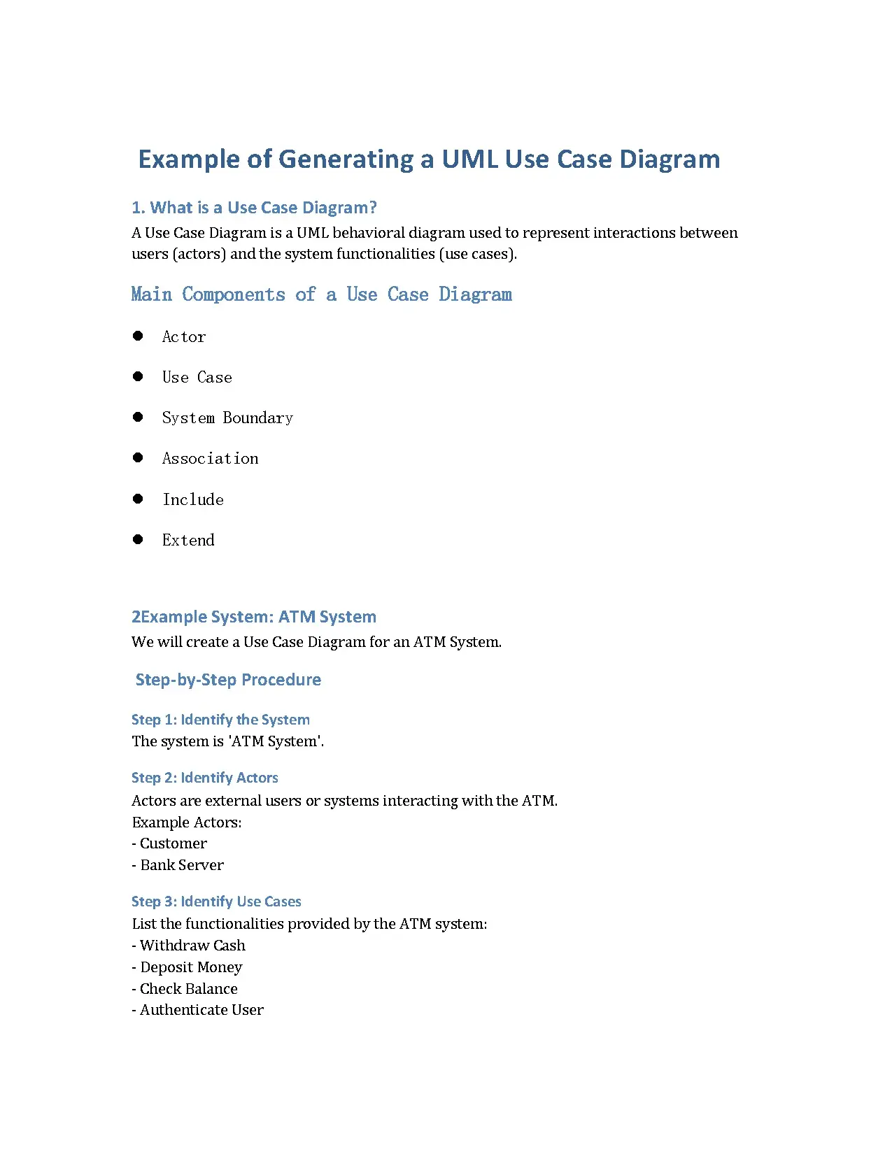 UML Use Case Diagram for ATM Systems