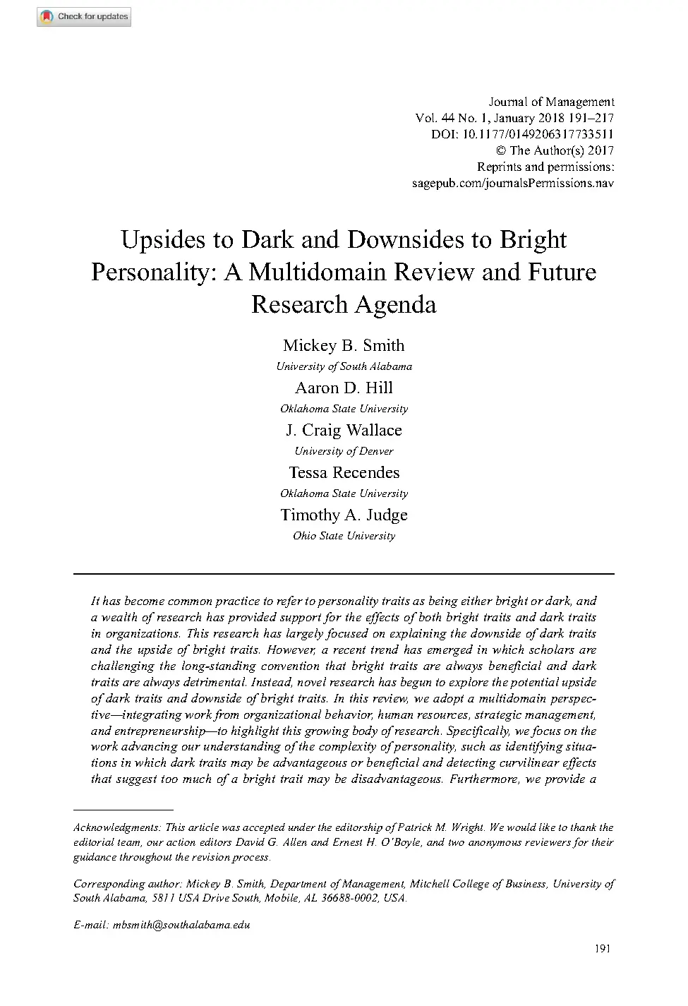 Upsides to Dark and Downsides to Bright Personality 2017