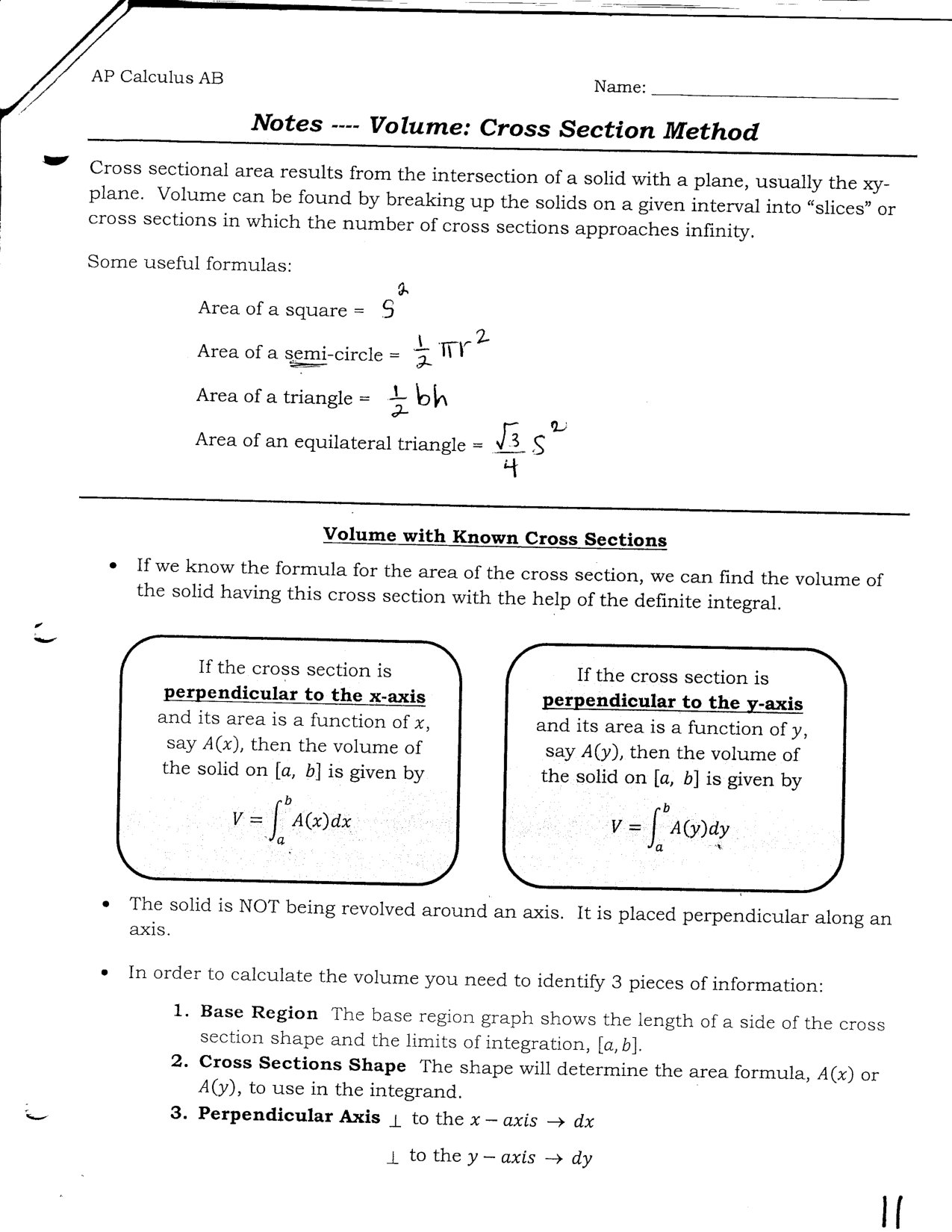 Volume Cross Sections for Calculus Students
