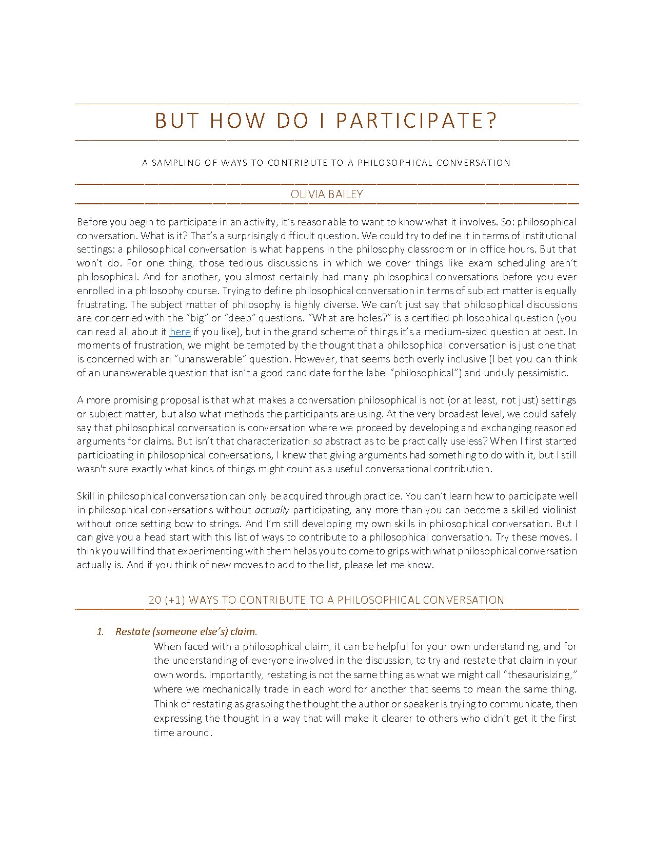 Ways to Participate in Philosophical Conversations
