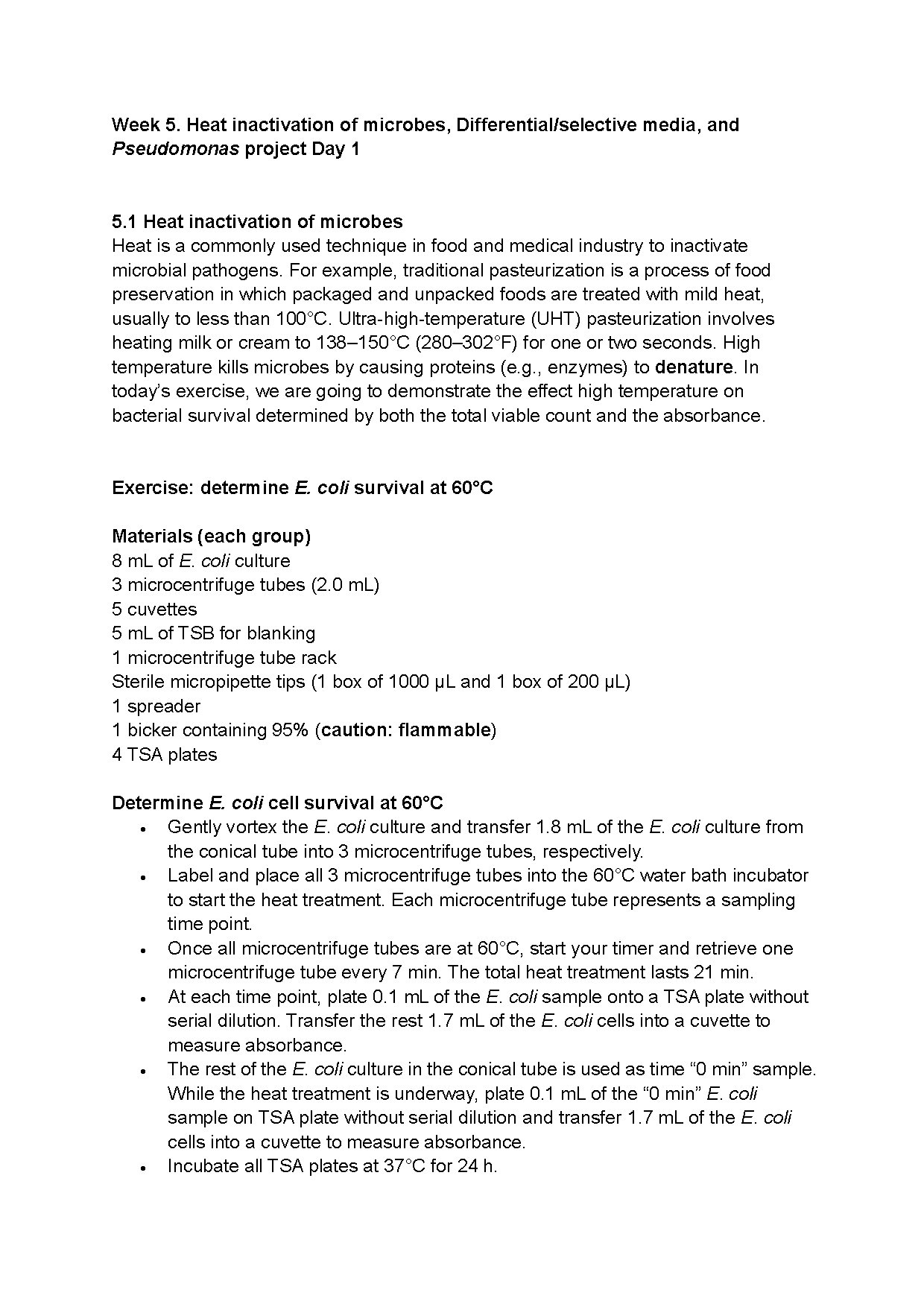 Week 5 Microbiology Lab: Heat Inactivation and Media Techniques
