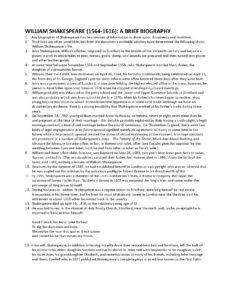William Shakespeare: A Brief Biography