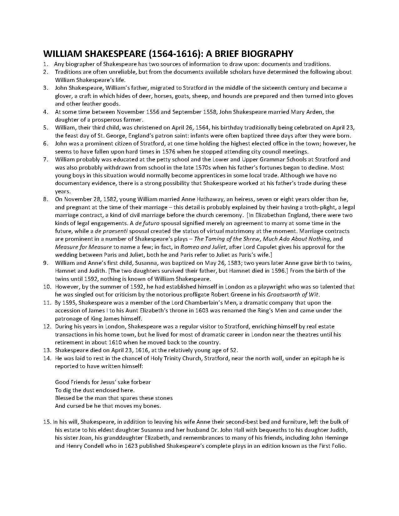 William Shakespeare: A Brief Biography
