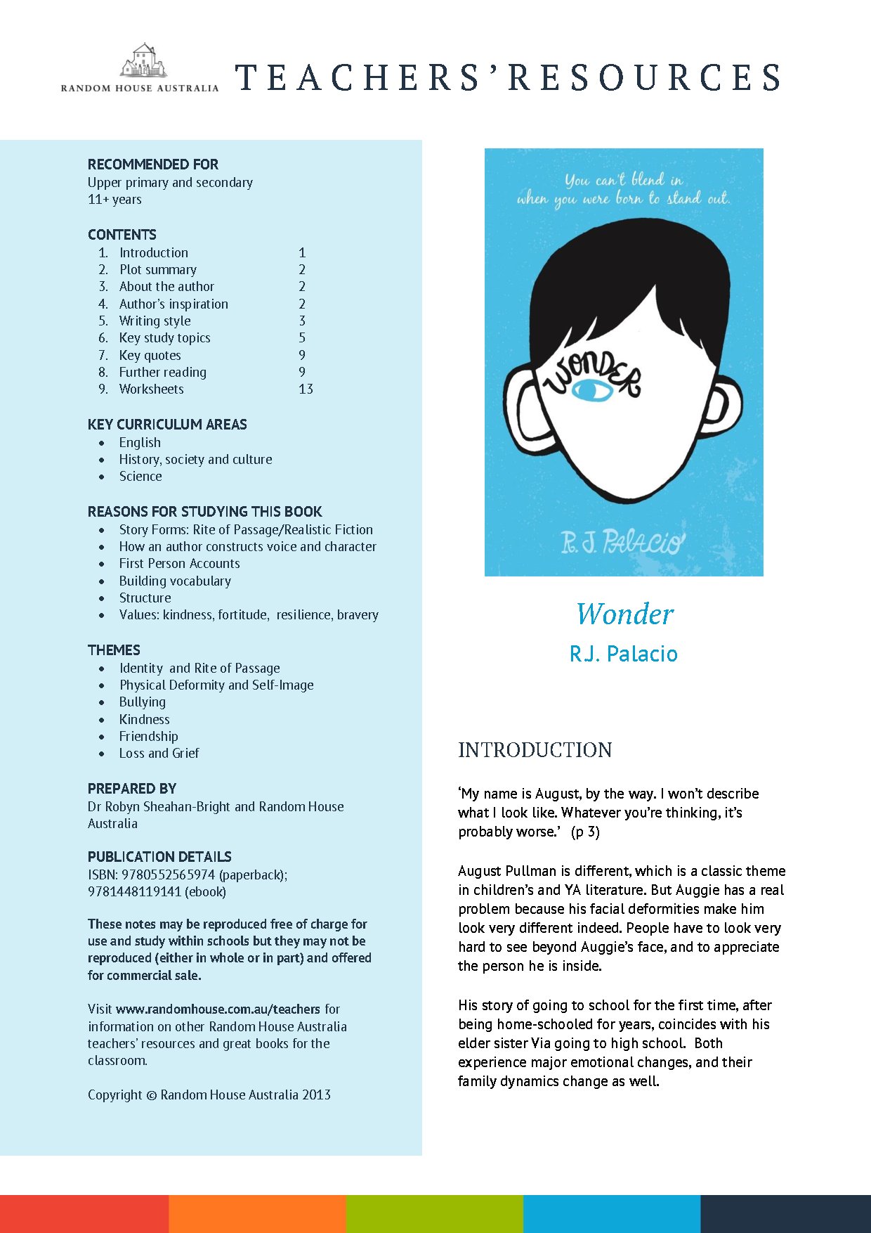 Wonder by R.J. Palacio Teachers’ Resources