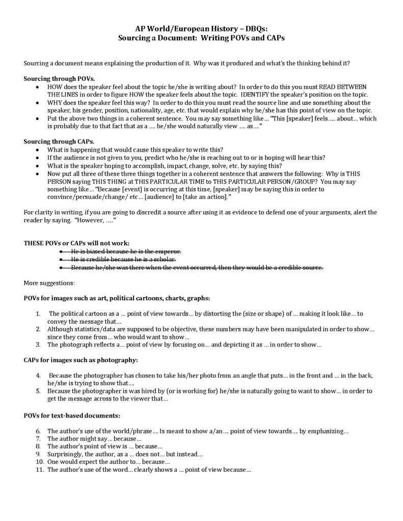 Writing POVs and CAPs for Historical Analysis
