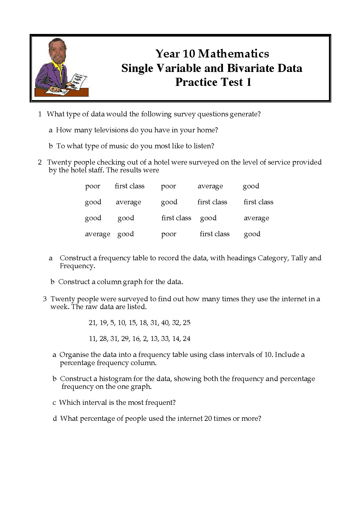 Year 10 Mathematics Single Variable and Bivariate Data