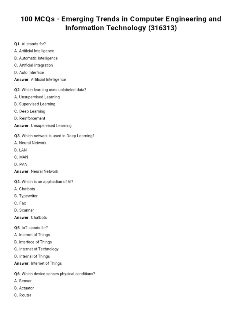 100 Multiple Choice Questions on Emerging Trends in Computer Engineering and Information Technology