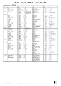 2026年度入学生用社会学科時間割表