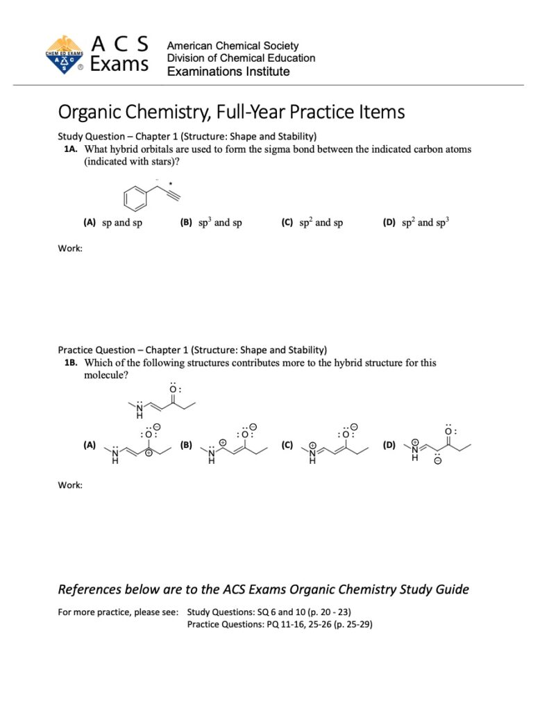 ACS Exams Organic Chemistry Practice Items