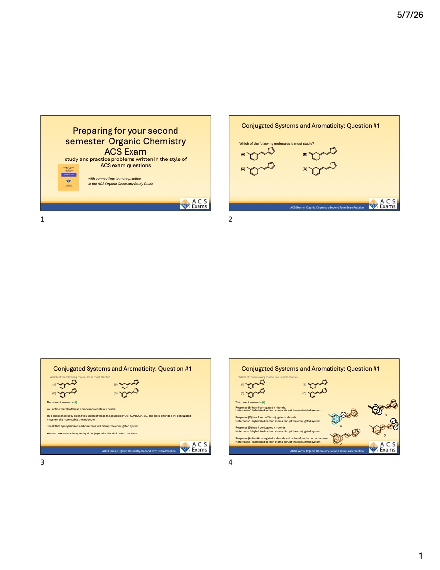 ACS Exams Organic Chemistry Second Semester Practice PowerPoint