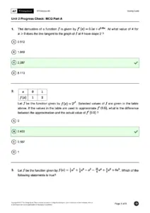 AP Calculus AB Unit 2 Progress Check MCQ Part A Answers