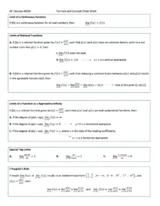 AP Calculus AB/BC Formula and Concept Overview – Key Formulas and Theorems