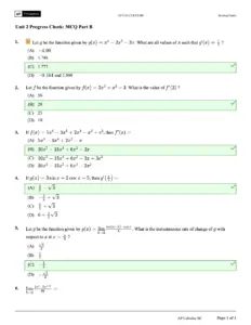 AP Calculus BC Scoring Guide Unit 2 Progress Check: MCQ Part B