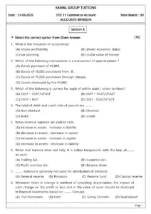 Accounts Revision for Class 11 Commerce – March 2026