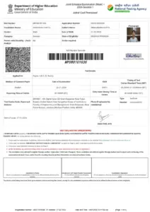 Admit Card for Joint Entrance Examination (Main) 2026