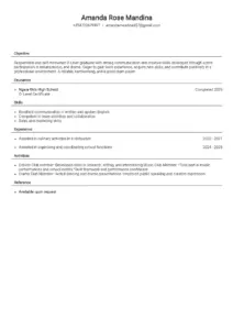 Amanda Rose Mandina - O-Level Graduate CV