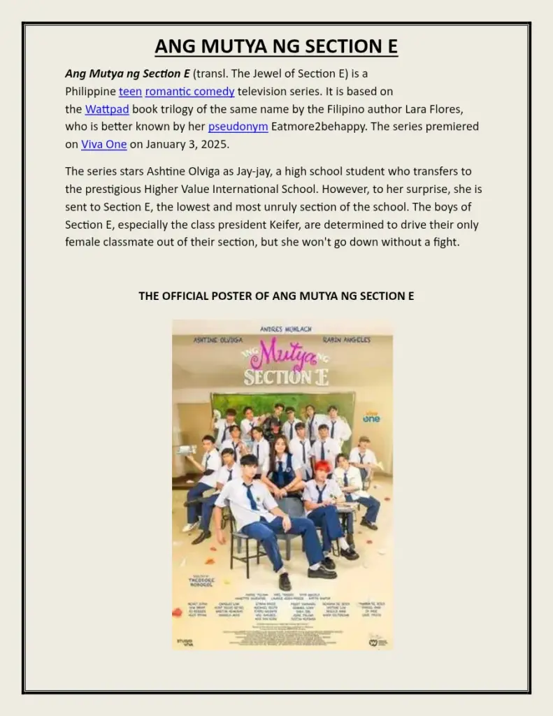 Ang Mutya Ng Section E - Filipino Teen Romantic Comedy Series