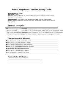 Animal Adaptations Teacher Activity Guide