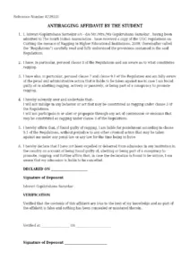 Antiragging Affidavit Form for Higher Education Institutions