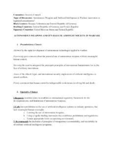 Autonomous Weapons and Artificial Intelligence in Warfare – Working Paper Of Block B