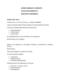 BIO209 Summary: Chordates Overview and Key Features