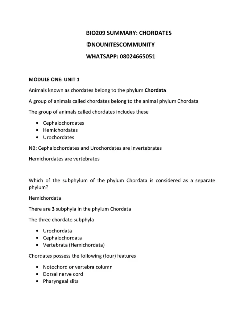 BIO209 Summary: Chordates Overview and Key Features