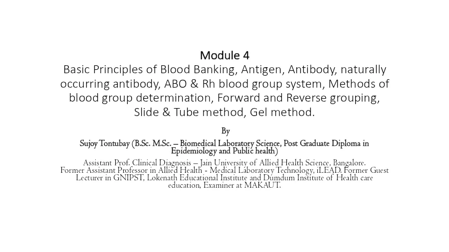 Basic Principles of Blood Banking: Antigens and Antibodies