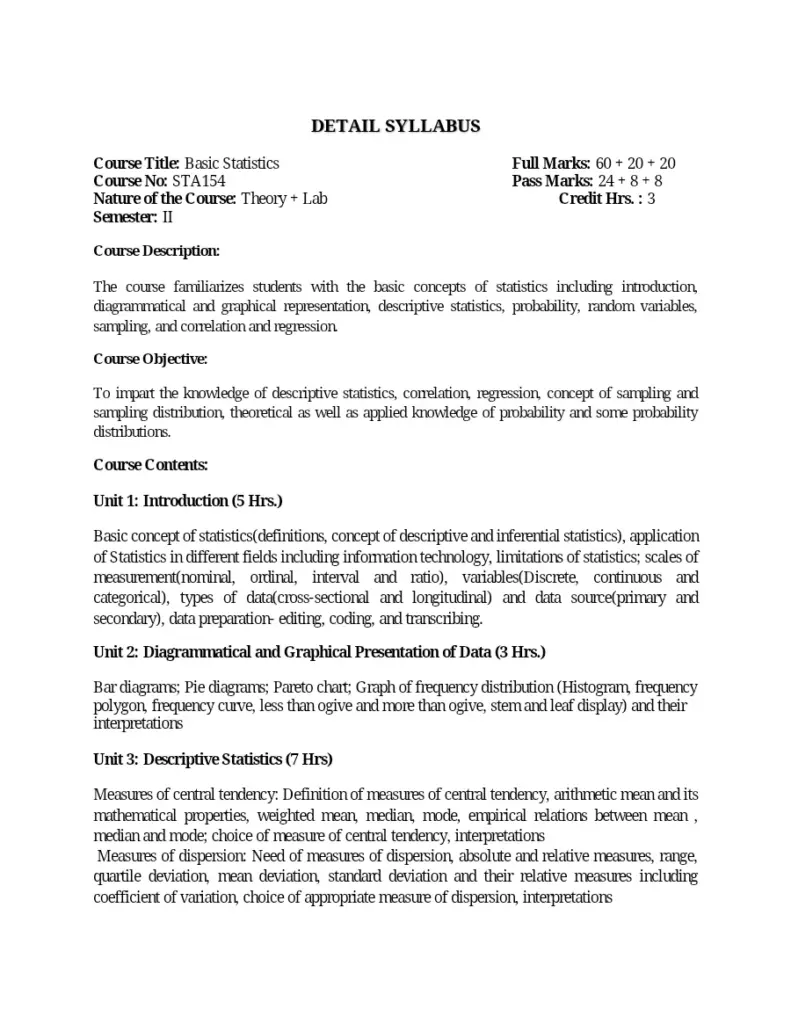 Basic Statistics STA154 - Course Syllabus and Lab Guide