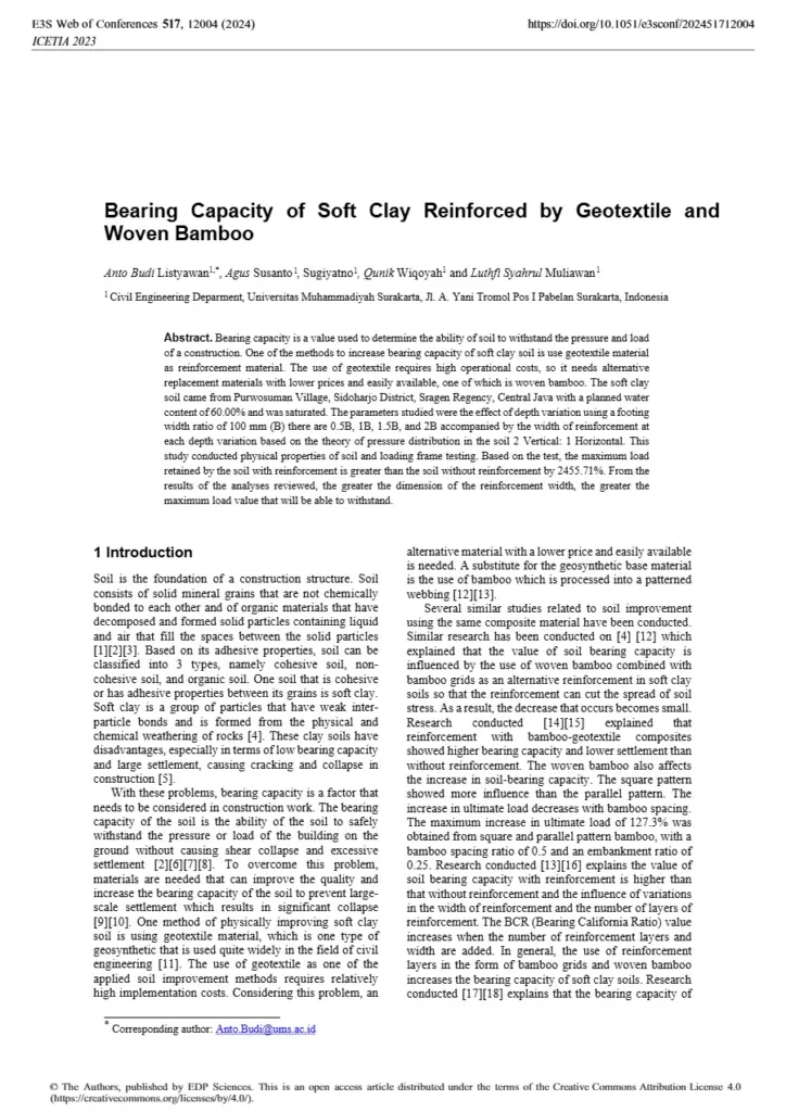 Bearing Capacity of Soft Clay Reinforced by Geotextile and Woven Bamboo
