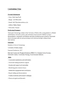 Benliving Fundi Curriculum Vitae – Criminology Student