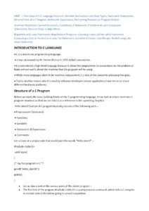 C Programming Unit 1 Notes: Language Elements and Control Structures