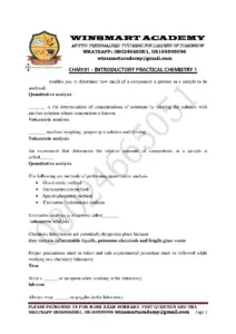 CHM191 Introductory Practical Chemistry 1 Summary