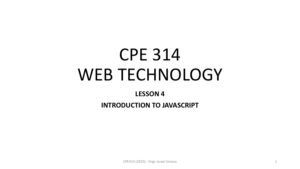 CPE 314 Lesson 4: Introduction to JavaScript