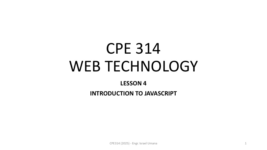 CPE 314 Lesson 4: Introduction to JavaScript