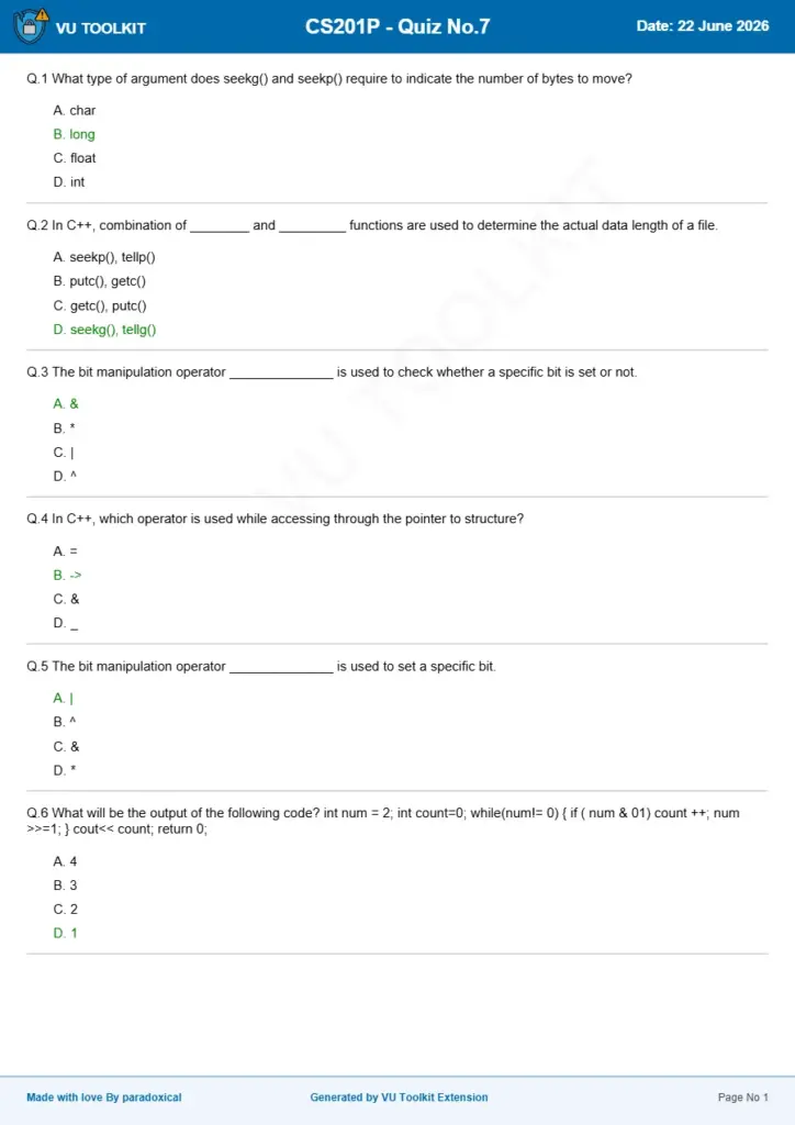 CS201P Quiz 7 - Computer Science Assessment