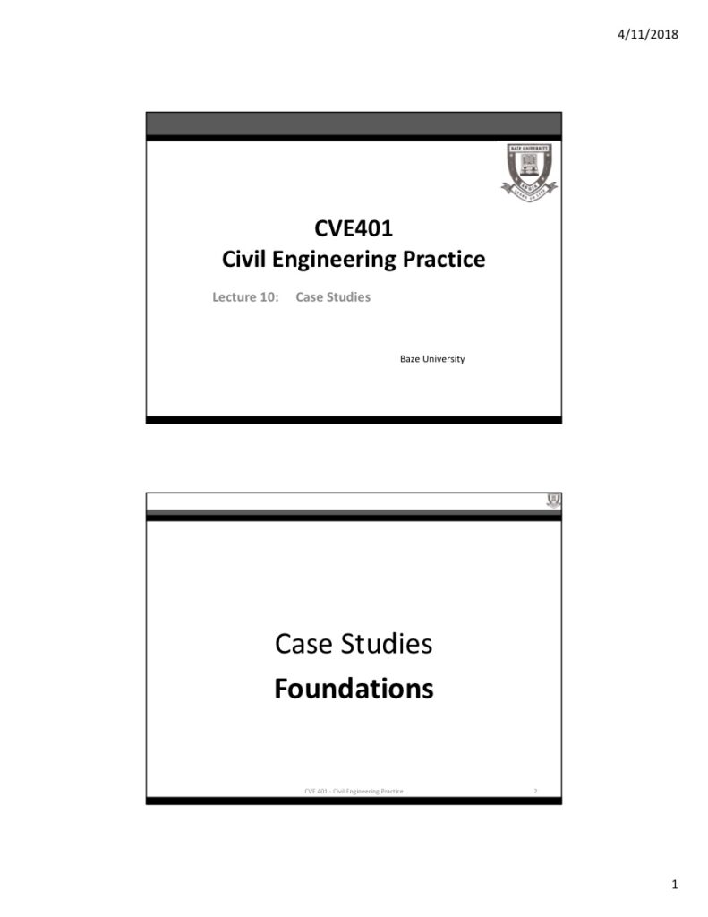 CVE 401 Civil Engineering Practice: Case Studies on Foundations